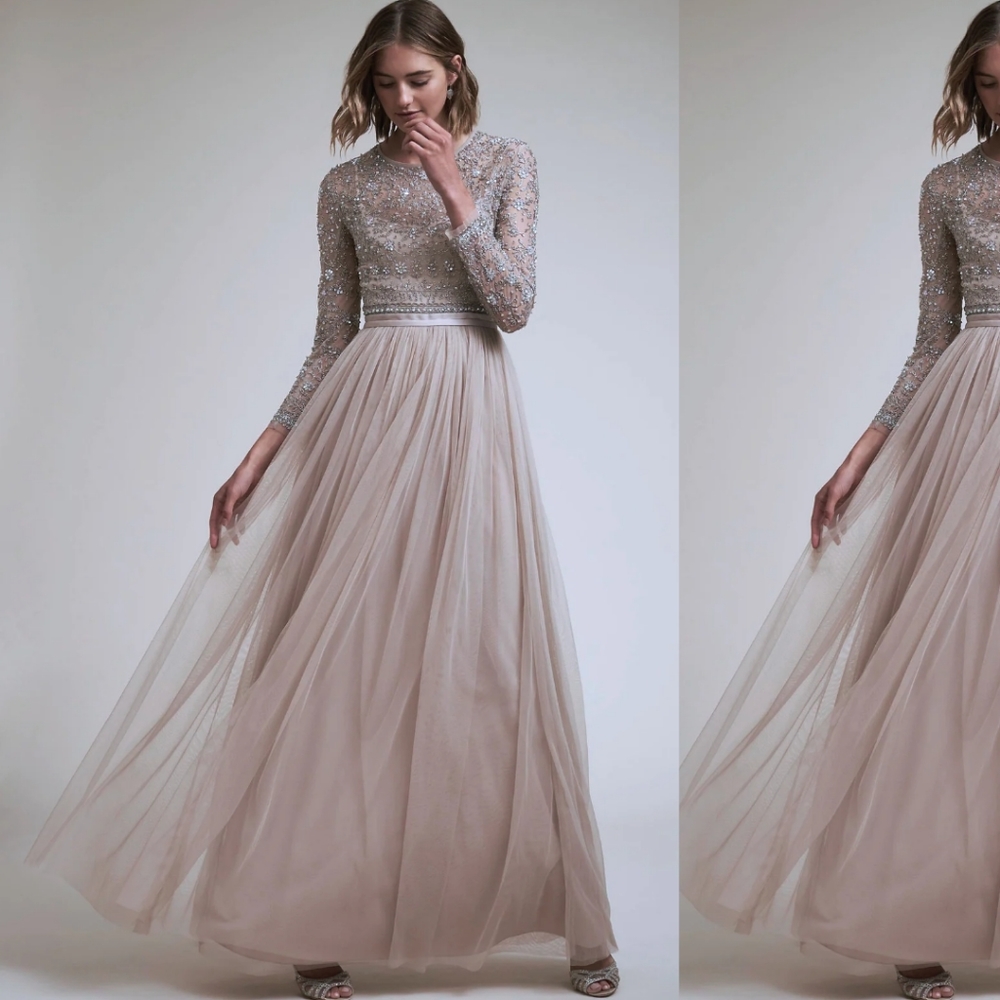 Anthropologie x BHLDN Needle & Thread Miramar Dress Nude